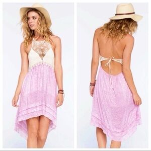 Anna Sui x O’Neill Ella Printed Crochet High Low Dress Cream and Pink